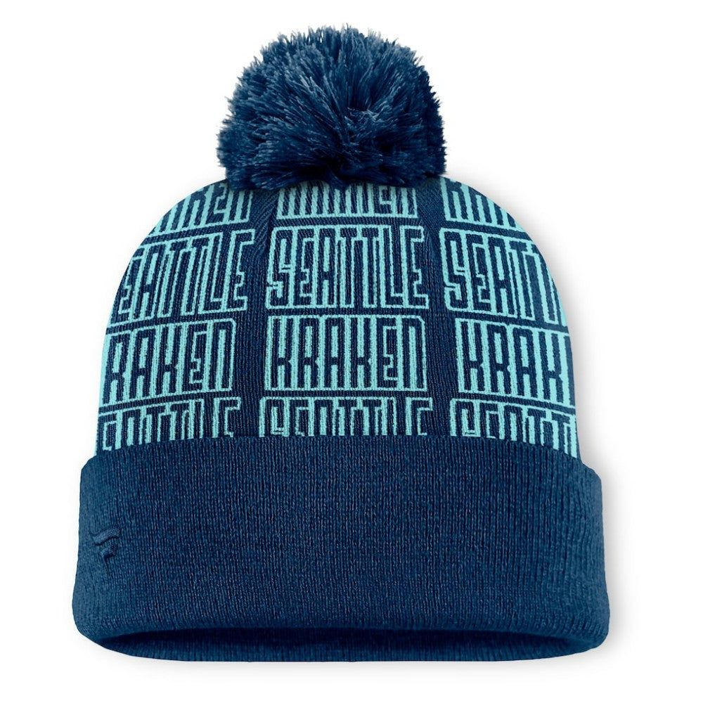Seattle Kraken Fanatics Fundamental Empty Net Cuffed Knit Hat with Pom - Deep Sea Blue Hats