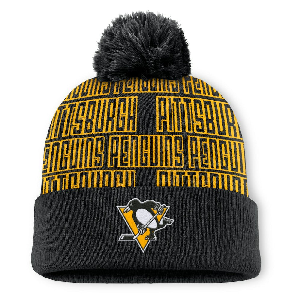 Pittsburgh Penguins Fanatics Fundamental Empty Net Cuffed Knit Hat with Pom - Black Hats