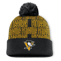 Pittsburgh Penguins Fanatics Fundamental Empty Net Cuffed Knit Hat with Pom - Black Hats