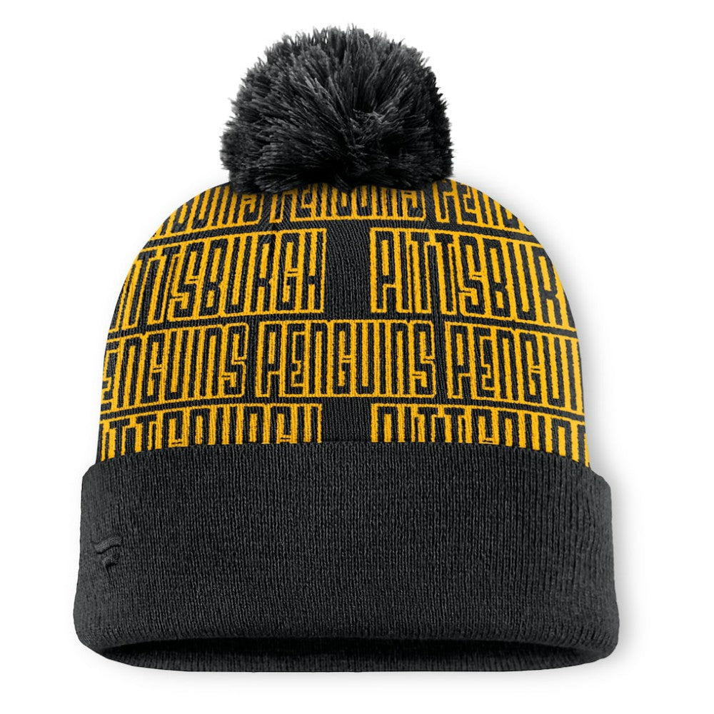 Pittsburgh Penguins Fanatics Fundamental Empty Net Cuffed Knit Hat with Pom - Black Hats