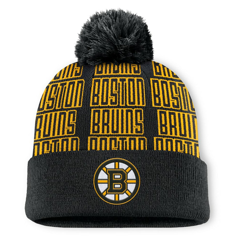 Boston Bruins Fanatics Fundamental Empty Net Cuffed Knit Hat with Pom - Black Hats