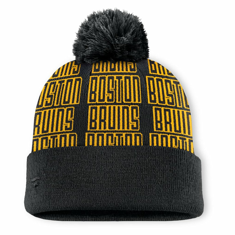 Boston Bruins Fanatics Fundamental Empty Net Cuffed Knit Hat with Pom - Black Hats