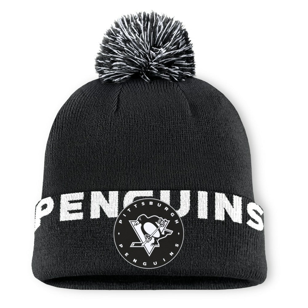 Pittsburgh Penguins Fanatics Fundamental High Stick Cuffed Knit Hat with Pom - Black Hats