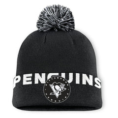 Pittsburgh Penguins Fanatics Fundamental High Stick Cuffed Knit Hat with Pom - Black Hats