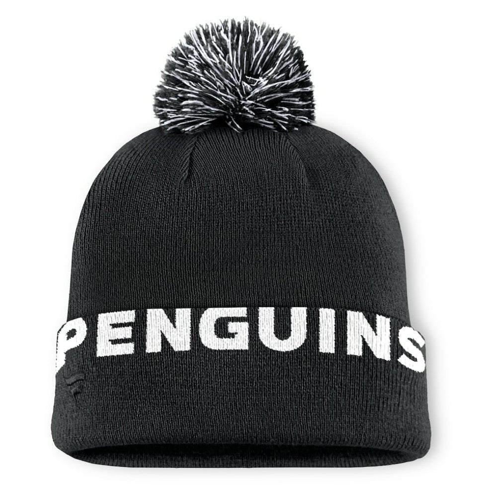 Pittsburgh Penguins Fanatics Fundamental High Stick Cuffed Knit Hat with Pom - Black Hats