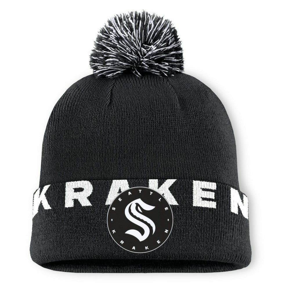 Seattle Kraken Fanatics Fundamental High Stick Cuffed Knit Hat with Pom - Black Hats