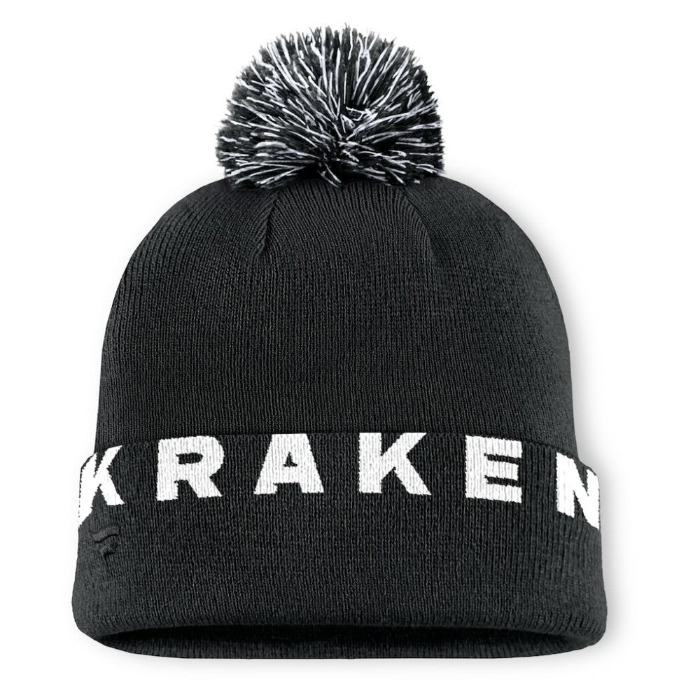Seattle Kraken Fanatics Fundamental High Stick Cuffed Knit Hat with Pom - Black Hats