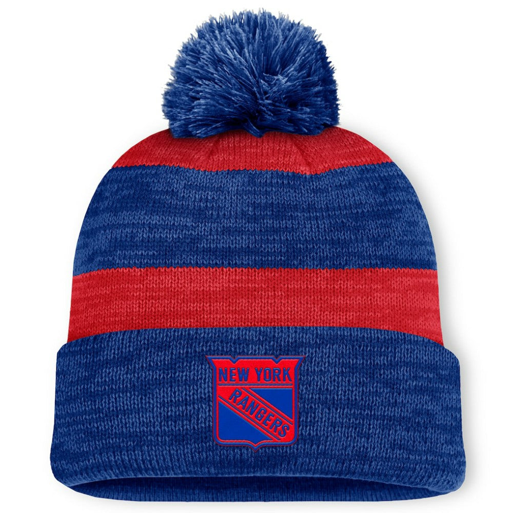 New York Rangers Fanatics Fundamental Red Line Cuffed Knit Hat with Pom - Navy Hats