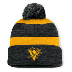 Pittsburgh Penguins Fanatics Fundamental Red Line Cuffed Knit Hat with Pom - Black Hats