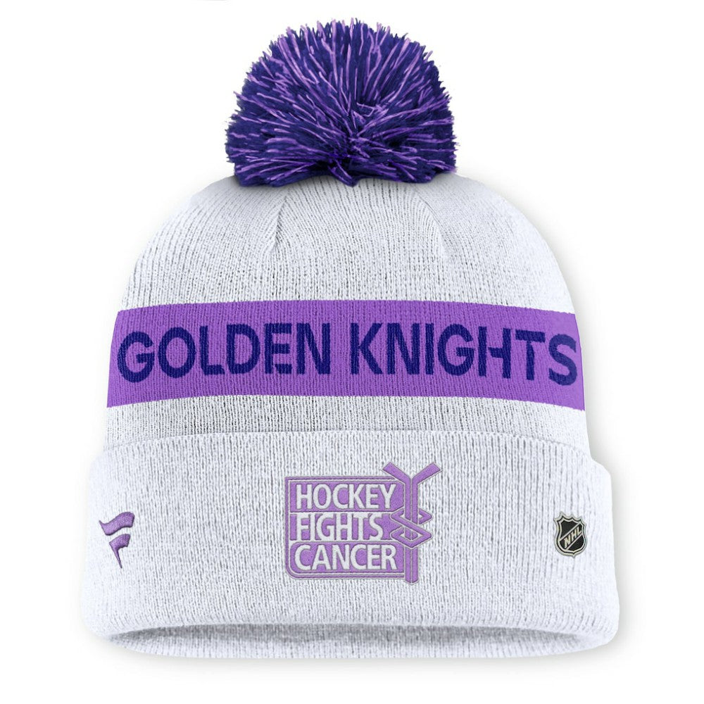 Vegas Golden Knights Fanatics Hockey Fights Cancer Cuffed Knit Hat with Pom - White Hats