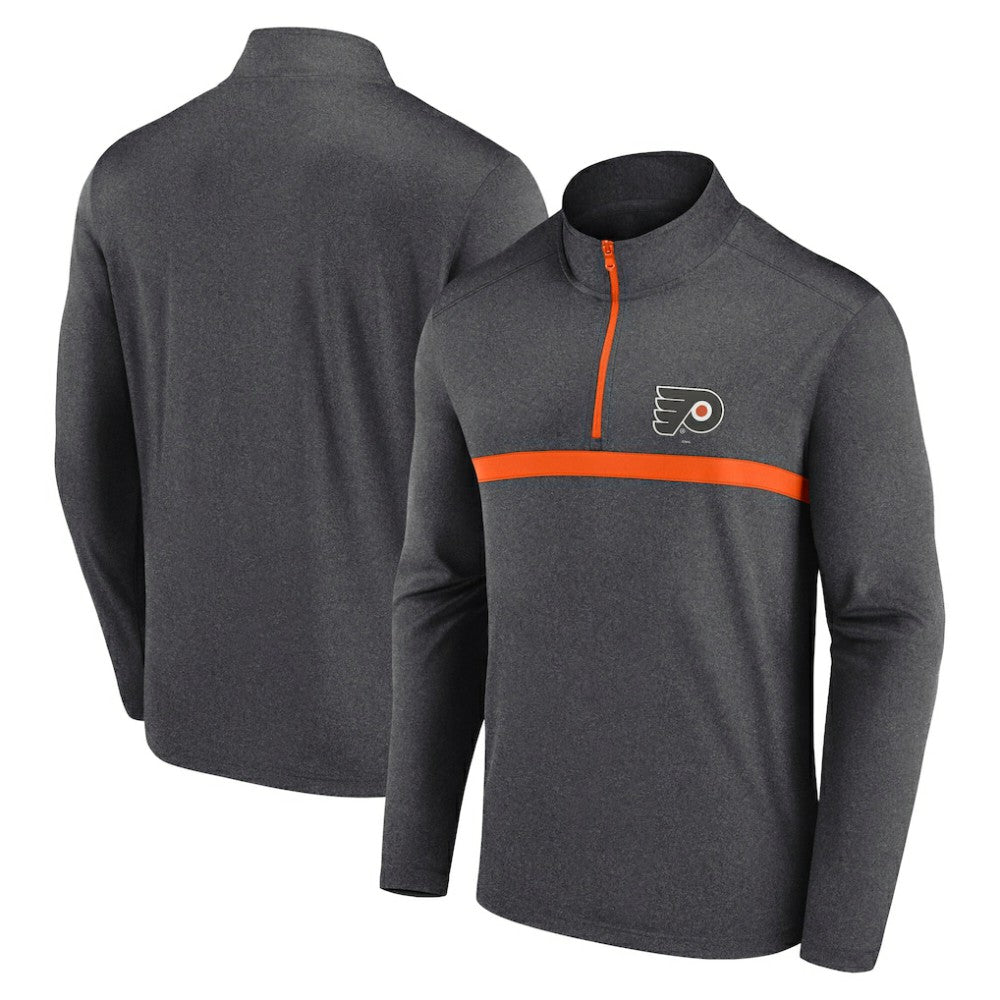Philadelphia Flyers Logo Athletic Head-to-Head Raglan Quarter-Zip Top - Heather Charcoal Tops