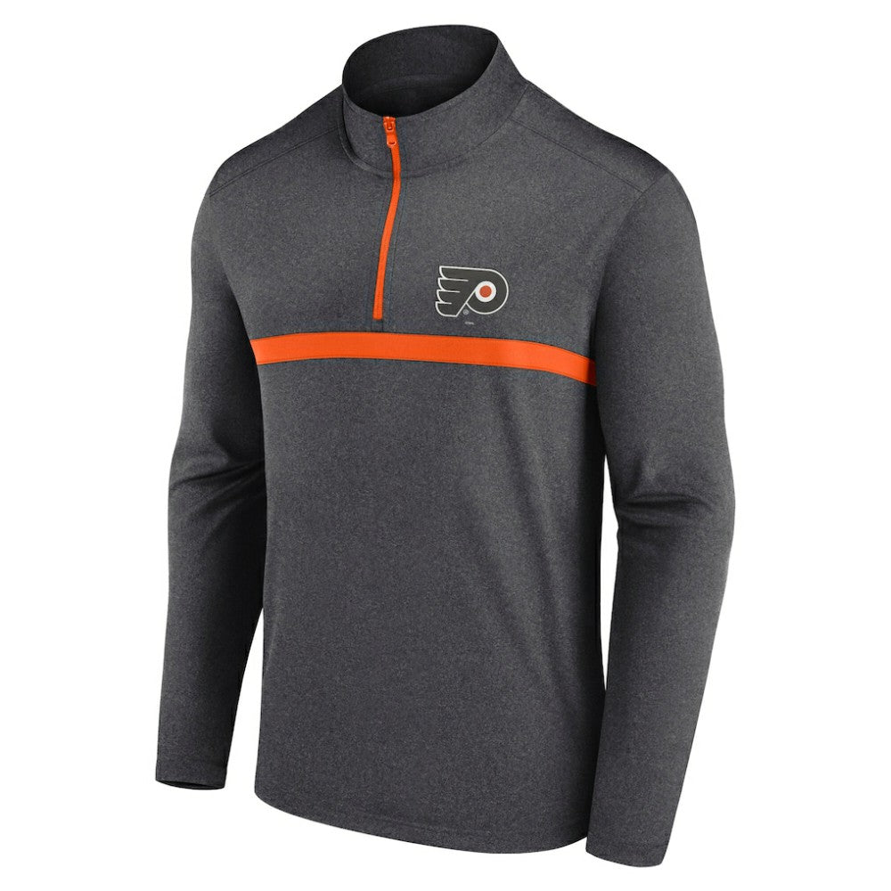 Philadelphia Flyers Logo Athletic Head-to-Head Raglan Quarter-Zip Top - Heather Charcoal Tops
