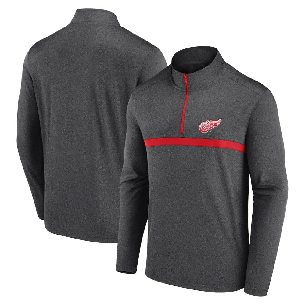 Detroit Red Wings Logo Athletic Head-to-Head Raglan Quarter-Zip Top - Heather Charcoal Tops