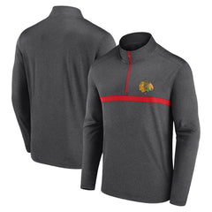 Chicago Blackhawks Logo Athletic Head-to-Head Raglan Quarter-Zip Top - Heather Charcoal Tops