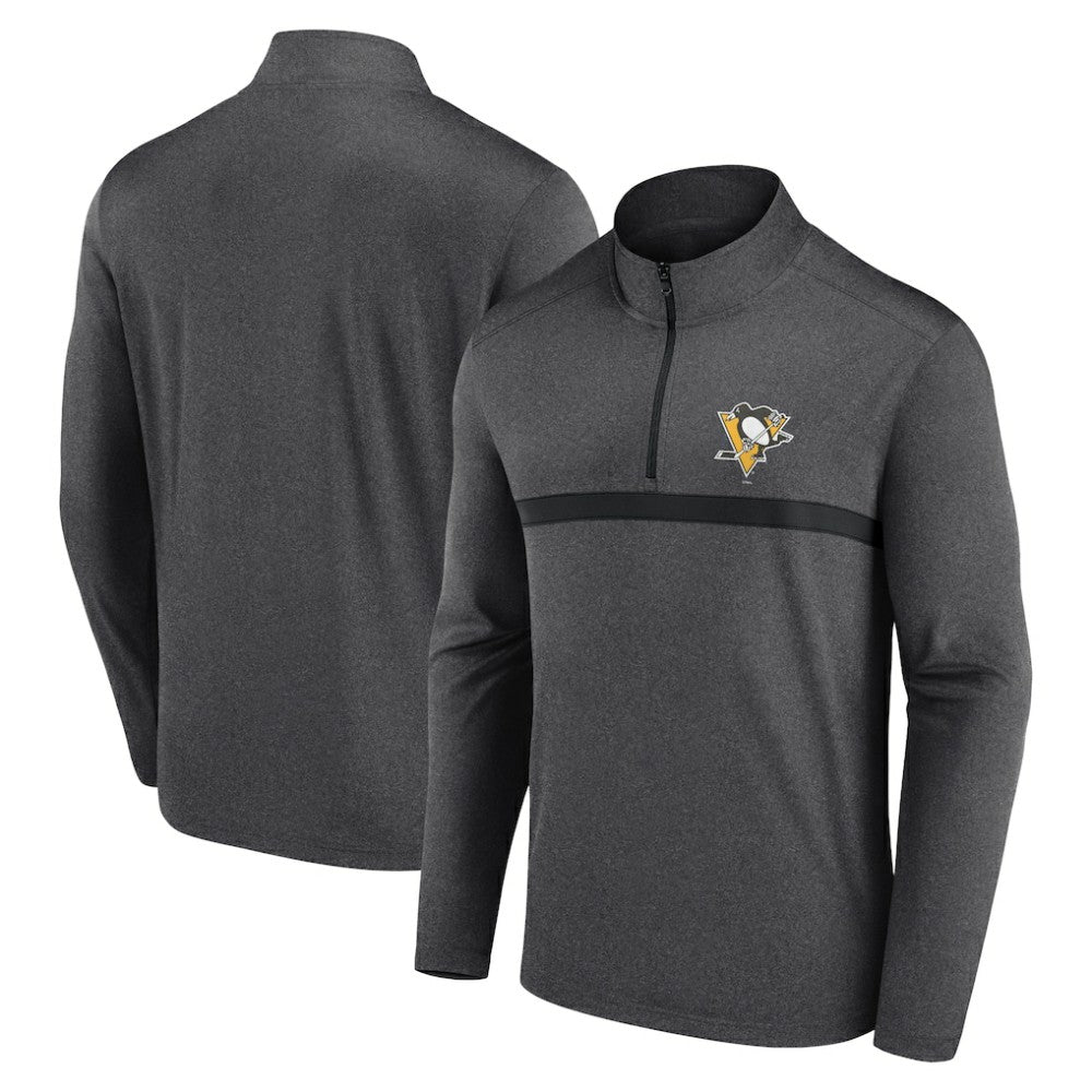 Pittsburgh Penguins Logo Athletic Head-to-Head Raglan Quarter-Zip Top - Heather Charcoal Tops