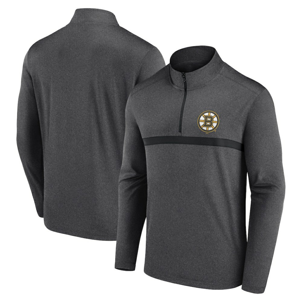Boston Bruins Logo Athletic Head-to-Head Raglan Quarter-Zip Top - Heather Charcoal Tops