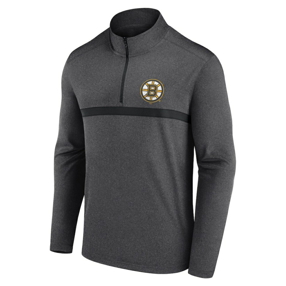 Boston Bruins Logo Athletic Head-to-Head Raglan Quarter-Zip Top - Heather Charcoal Tops