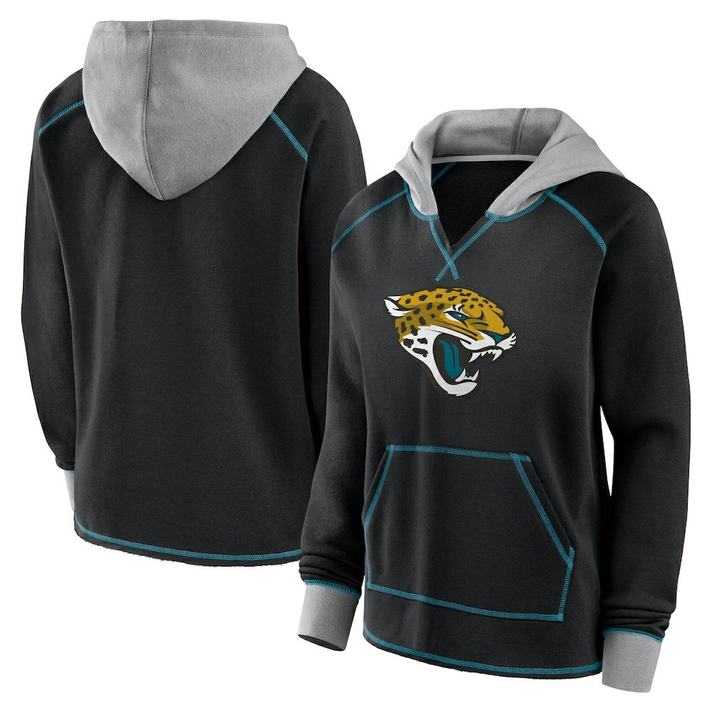 Jacksonville Jaguars Logo Athletic Women's Boom Fleece Pullover V-Neck Hoodie - Black sale