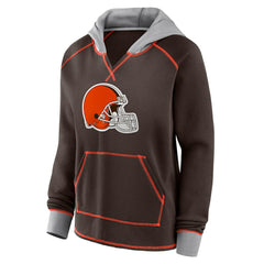 Cleveland Browns Logo Athletic Women's Boom Fleece Pullover V-Neck Hoodie - Brown on sale