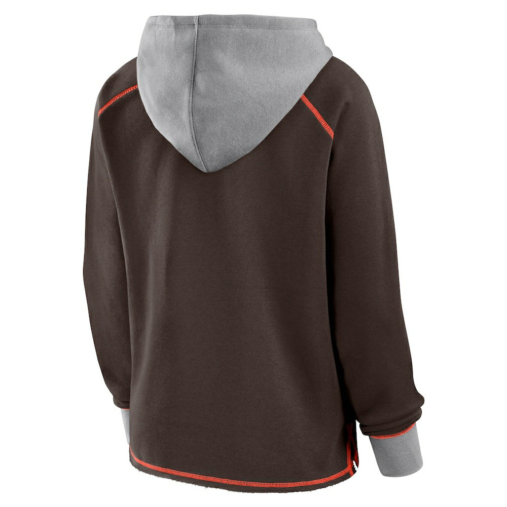 Cleveland Browns Logo Athletic Women's Boom Fleece Pullover V-Neck Hoodie - Brown on sale