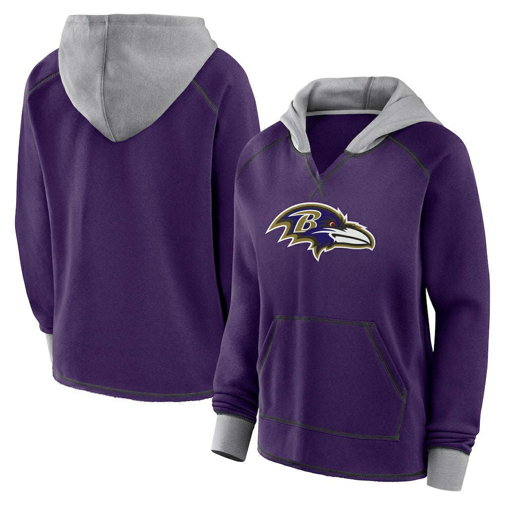 Baltimore Ravens Logo Athletic Women's Boom Fleece Pullover V-Neck Hoodie - Purple for sale