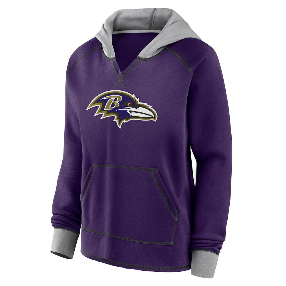 Baltimore Ravens Logo Athletic Women's Boom Fleece Pullover V-Neck Hoodie - Purple for sale