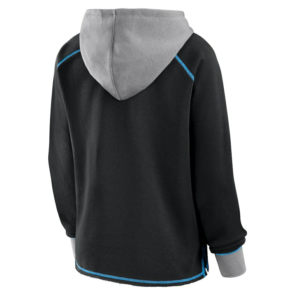 Carolina Panthers Logo Athletic Women's Boom Fleece Pullover V-Neck Hoodie - Black on sale