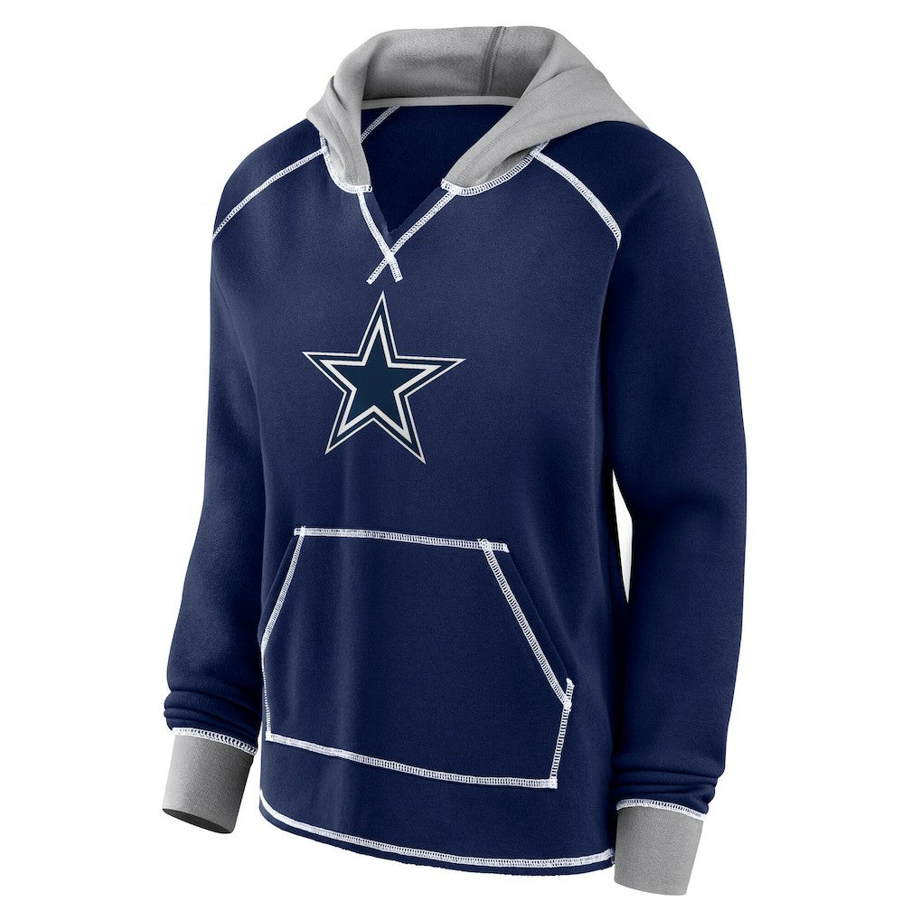 Dallas Cowboys Logo Athletic Women's Boom Fleece Pullover V-Neck Hoodie - Navy online