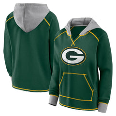 Green Bay Packers Logo Athletic Women's Boom Fleece Pullover V-Neck Hoodie - Green on sale