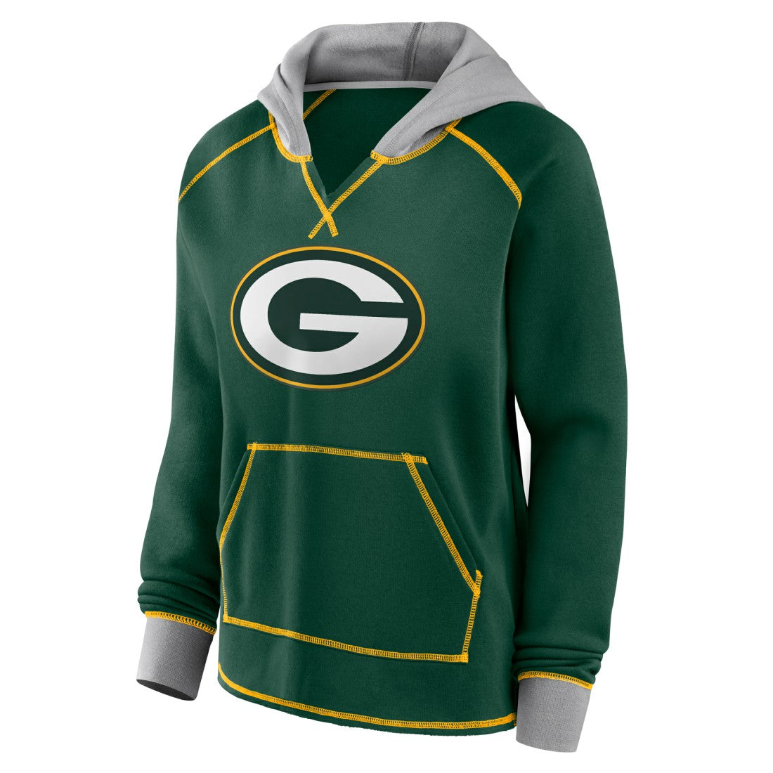 Green Bay Packers Logo Athletic Women's Boom Fleece Pullover V-Neck Hoodie - Green on sale