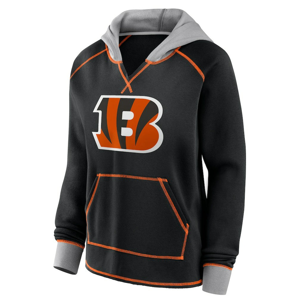 Cincinnati Bengals Logo Athletic Women's Boom Fleece Pullover V-Neck Hoodie - Black for sale