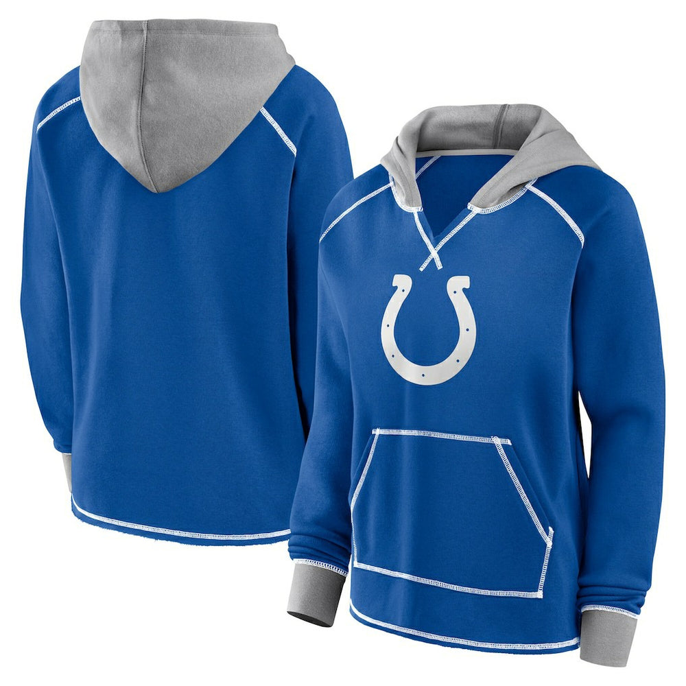 Indianapolis Colts Logo Athletic Women's Boom Fleece Pullover V-Neck Hoodie - Royal cheap
