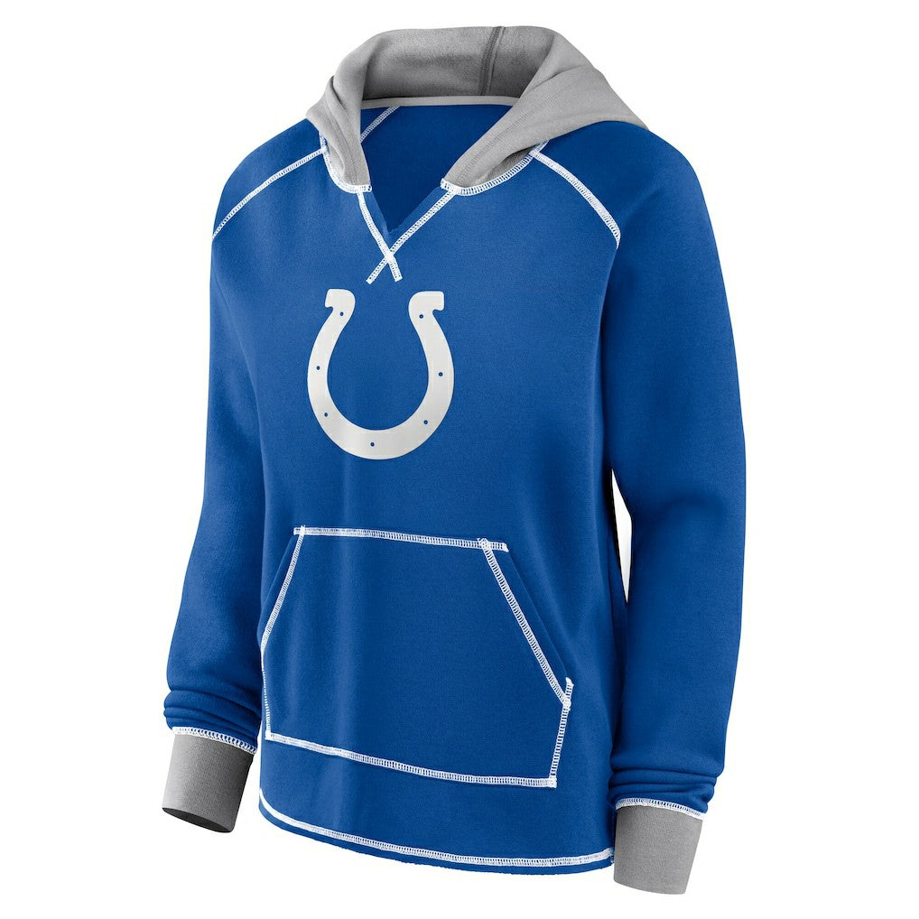 Indianapolis Colts Logo Athletic Women's Boom Fleece Pullover V-Neck Hoodie - Royal cheap