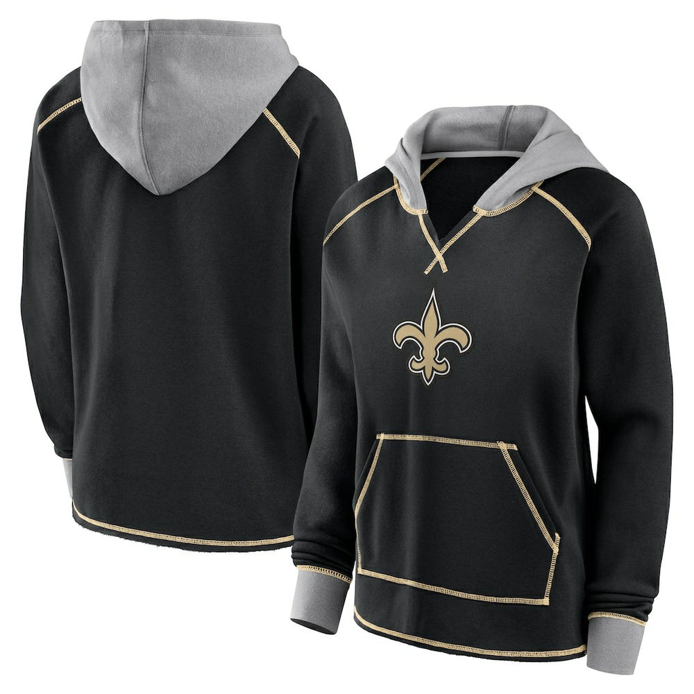 New Orleans Saints Logo Athletic Women's Boom Fleece Pullover V-Neck Hoodie - Black cheap