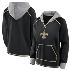 New Orleans Saints Logo Athletic Women's Boom Fleece Pullover V-Neck Hoodie - Black cheap