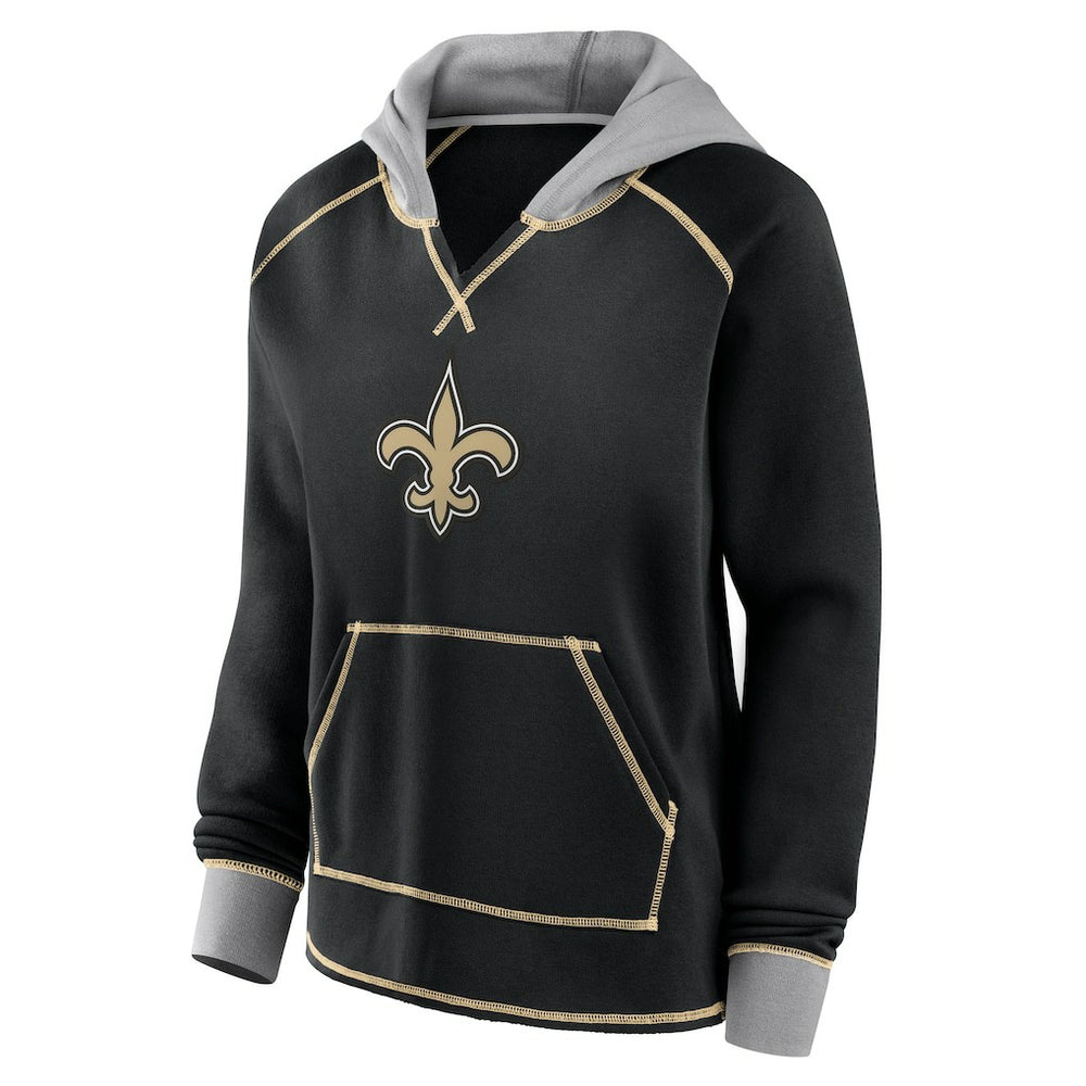 New Orleans Saints Logo Athletic Women's Boom Fleece Pullover V-Neck Hoodie - Black cheap