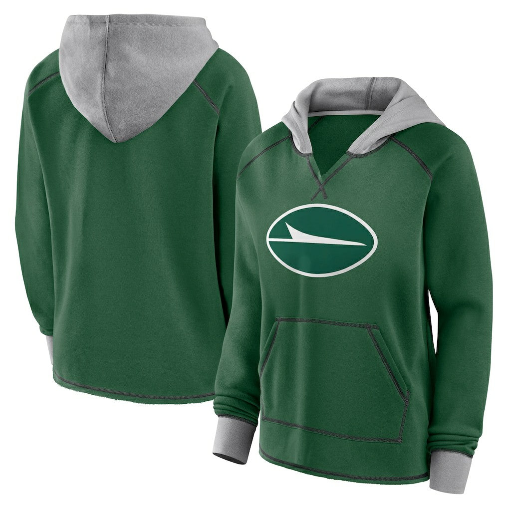 New York Jets Logo Athletic Women's Boom Fleece Pullover V-Neck Hoodie - Green outlet