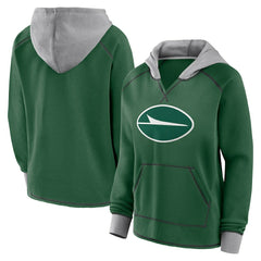 New York Jets Logo Athletic Women's Boom Fleece Pullover V-Neck Hoodie - Green outlet
