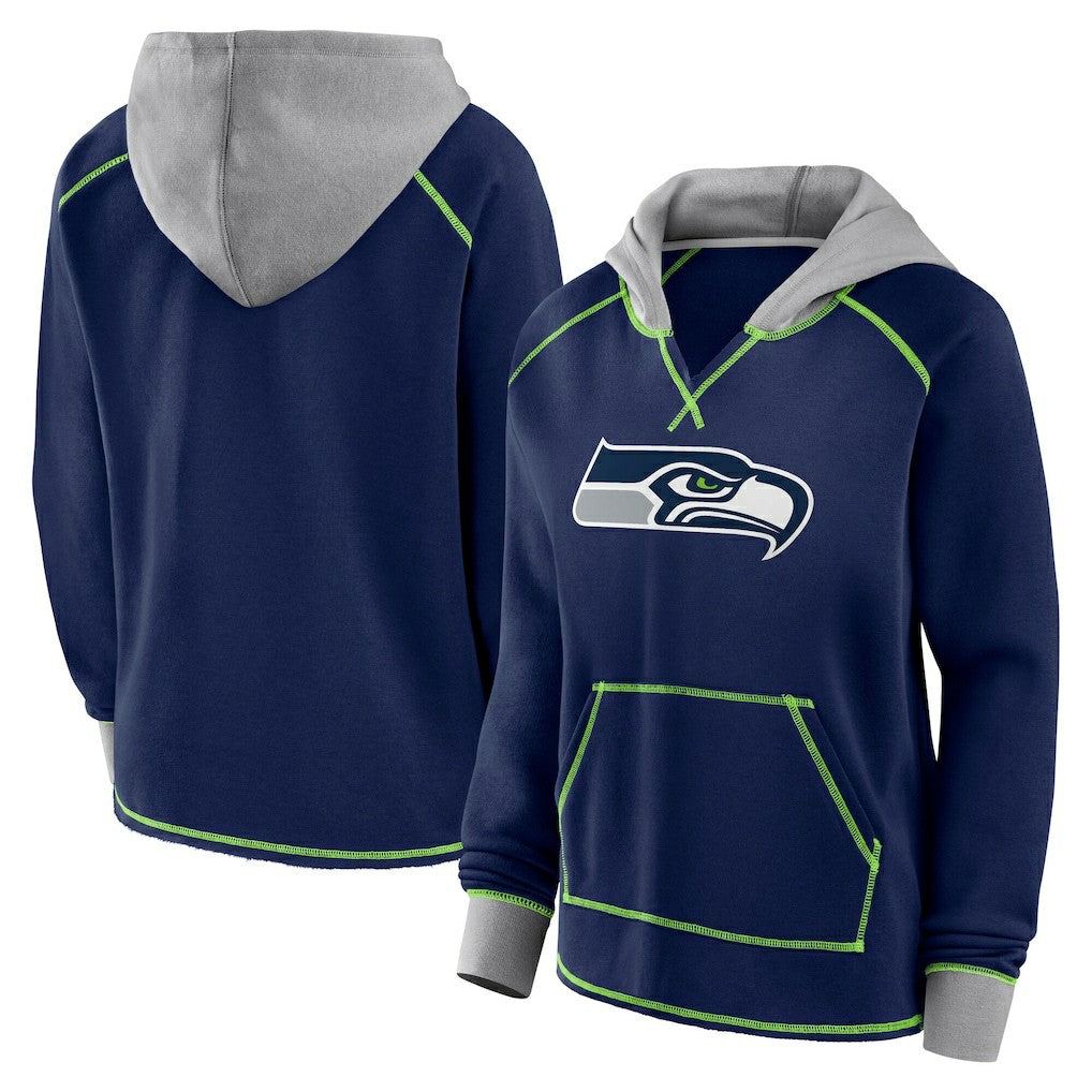 Seattle Seahawks Logo Athletic Women's Boom Fleece Pullover V-Neck Hoodie - College Navy cheap