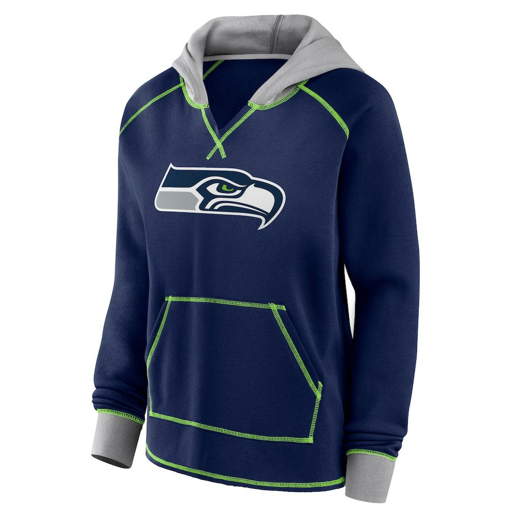 Seattle Seahawks Logo Athletic Women's Boom Fleece Pullover V-Neck Hoodie - College Navy cheap