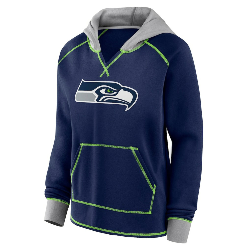 Seattle Seahawks Logo Athletic Women's Boom Fleece Pullover V-Neck Hoodie - College Navy cheap