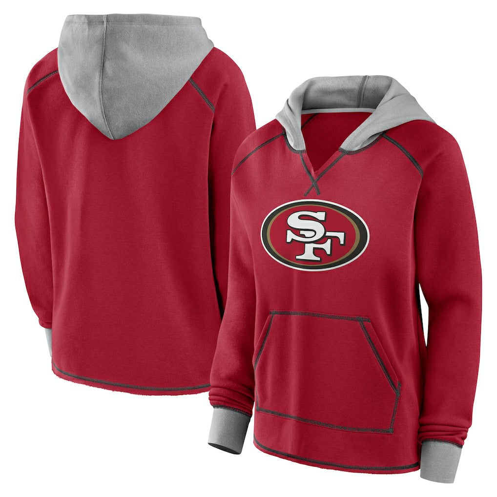 San Francisco 49ers Logo Athletic Women's Boom Fleece Pullover V-Neck Hoodie - Scarlet on sale