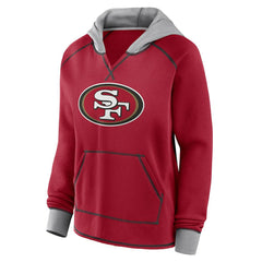 San Francisco 49ers Logo Athletic Women's Boom Fleece Pullover V-Neck Hoodie - Scarlet on sale
