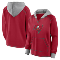 Tampa Bay Buccaneers Logo Athletic Women's Boom Fleece Pullover V-Neck Hoodie - Red discount