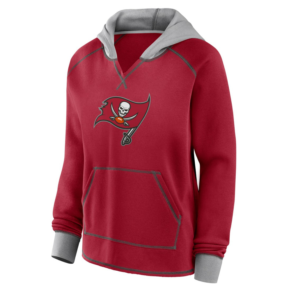 Tampa Bay Buccaneers Logo Athletic Women's Boom Fleece Pullover V-Neck Hoodie - Red discount
