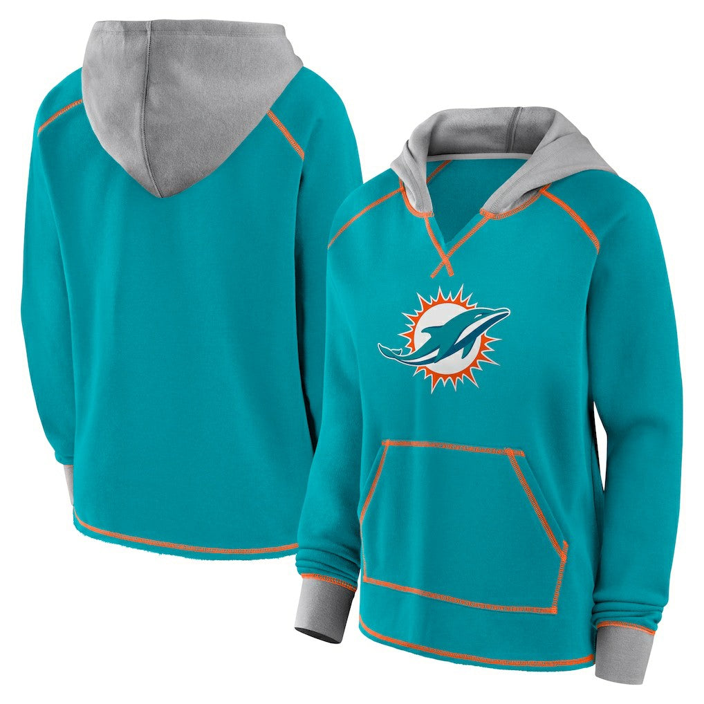 Miami Dolphins Logo Athletic Women's Boom Fleece Pullover V-Neck Hoodie - Aqua online