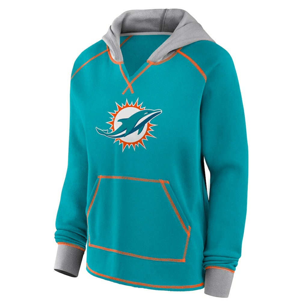 Miami Dolphins Logo Athletic Women's Boom Fleece Pullover V-Neck Hoodie - Aqua online