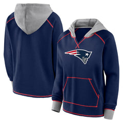 New England Patriots Logo Athletic Women's Boom Fleece Pullover V-Neck Hoodie - Navy outlet