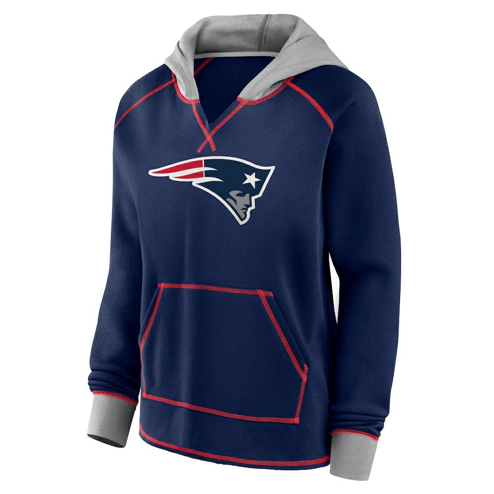 New England Patriots Logo Athletic Women's Boom Fleece Pullover V-Neck Hoodie - Navy outlet