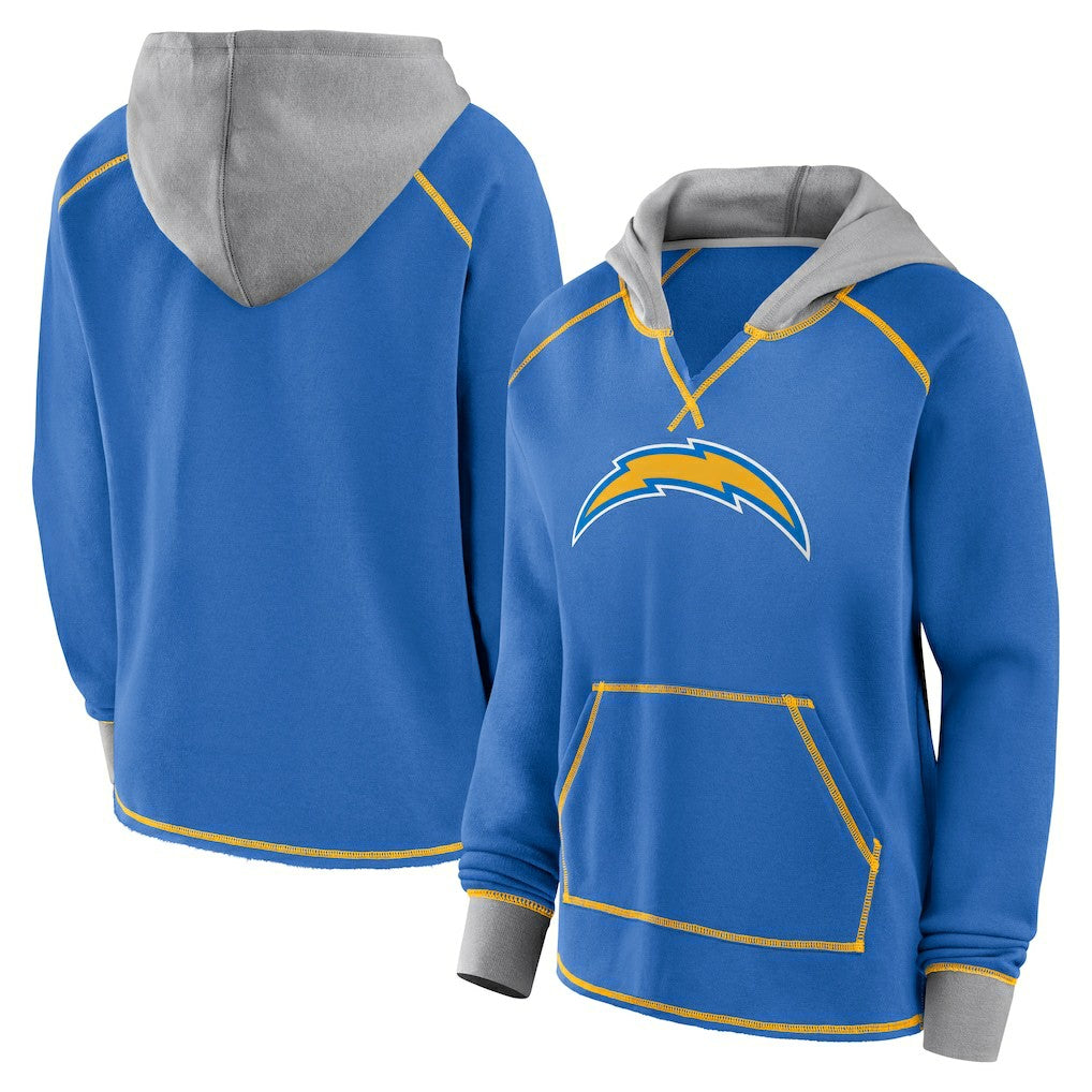 Los Angeles Chargers Logo Athletic Women's Boom Fleece Pullover V-Neck Hoodie - Powder Blue sale
